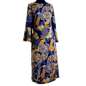 Size 12: Women’s Glamour Navy Blue & Gold Floral Print Dress